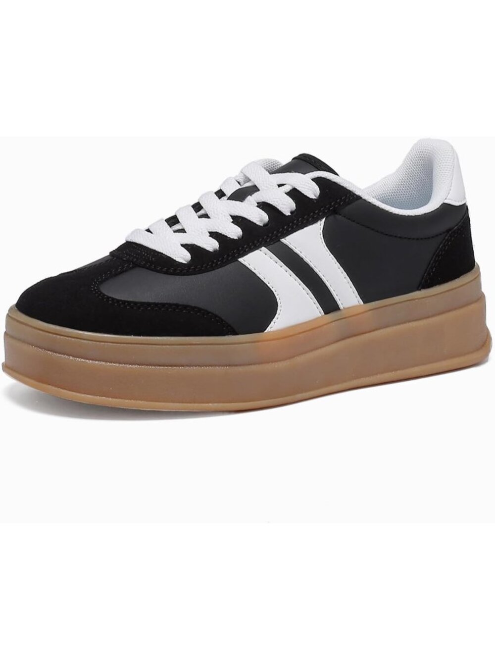 🆕Women's White Black Gum Sole Fashion Sneakers Thick Platform Sole Rubber Shoes